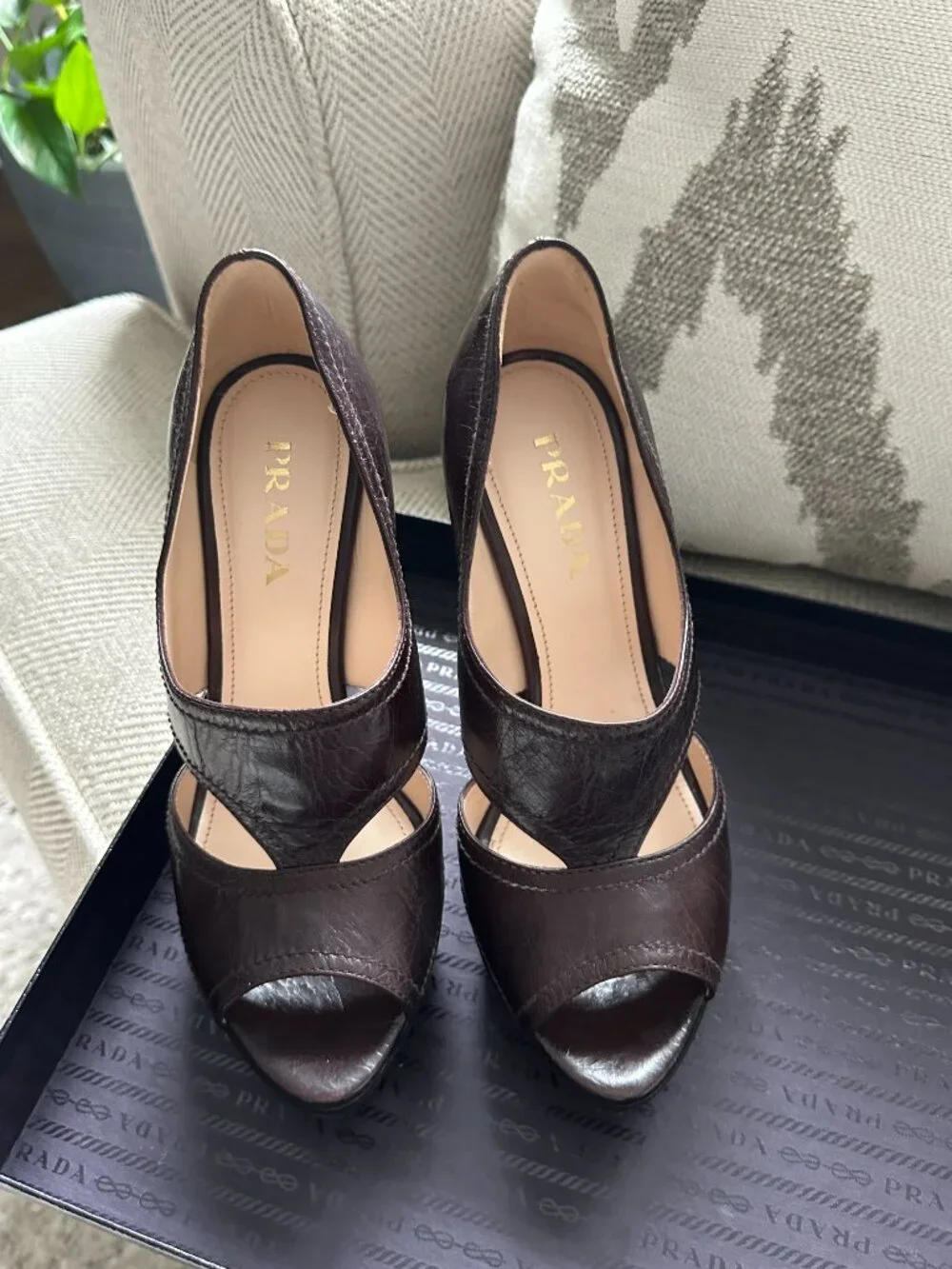 Prada Brown Leather Cut Out High Heel Pump - Picture 8 of 12